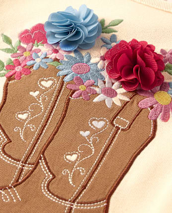 Girls Embroidered Cowgirl Boots Top - Country Charm