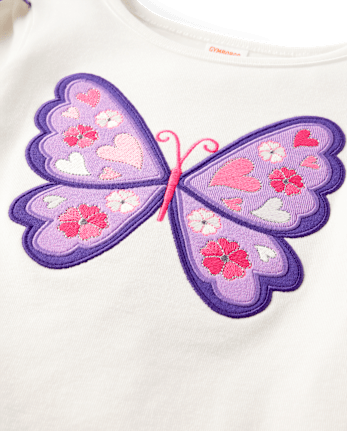 Haut brodé à motif papillon et tulipe pour fille - Classroom Cutie