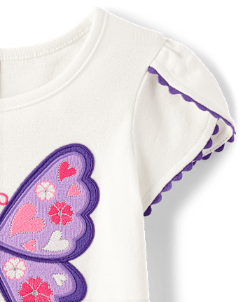 Haut brodé à motif papillon et tulipe pour fille - Classroom Cutie