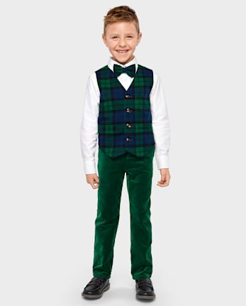 Boys Plaid Suit Vest - All Dressed Up