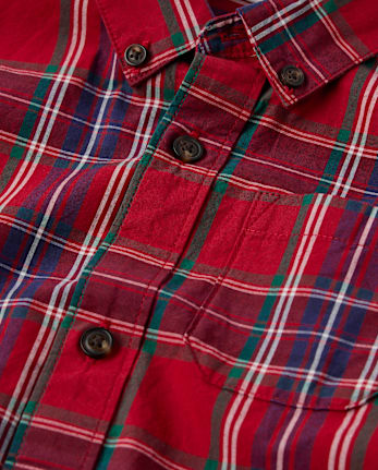 Boys Matching Family Plaid Poplin Button Up Shirt - All Dressed Up