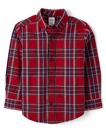 Boys Matching Family Plaid Poplin Button Up Shirt - All Dressed Up