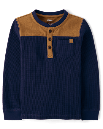 Boys Colorblock Thermal Henley Top - Little Essentials