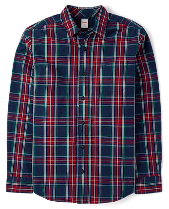 Mens Matching Family Plaid Poplin Button Up Shirt - Royal Christmas