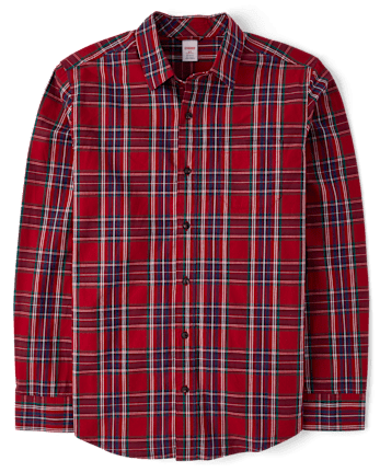 Mens Matching Family Plaid Poplin Button Up Shirt - All Dressed Up