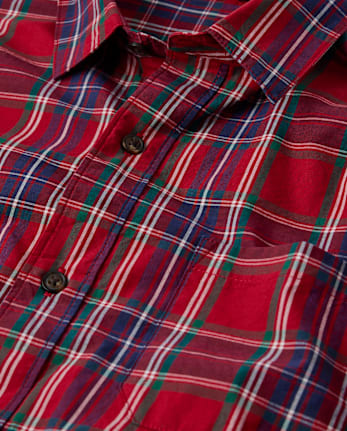 Mens Matching Family Plaid Poplin Button Up Shirt - All Dressed Up