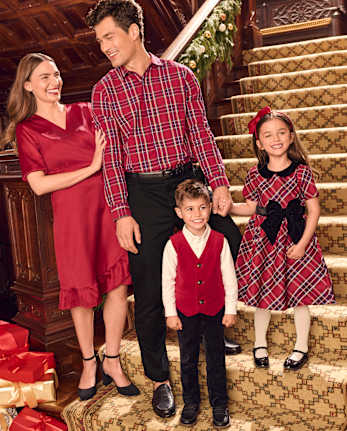 Mens Matching Family Plaid Poplin Button Up Shirt - All Dressed Up