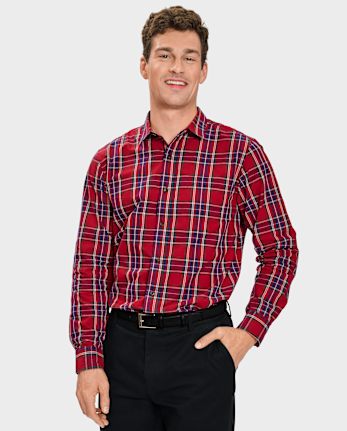 Mens Matching Family Plaid Poplin Button Up Shirt - All Dressed Up