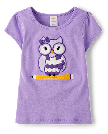 Haut crayon brodé à motif hibou pour fille - Classroom Cutie