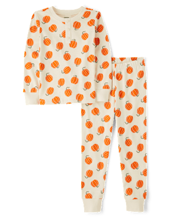 Kids Pumpkin Henley Snug Fit Cotton Pajamas - Gymmies