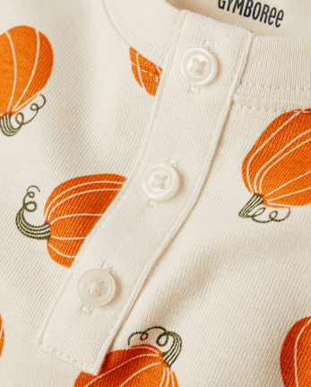 Kids Pumpkin Henley Snug Fit Cotton Pajamas - Gymmies