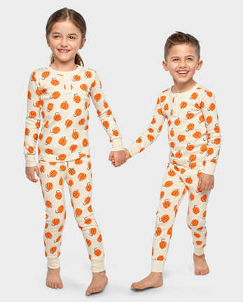 Kids Pumpkin Henley Snug Fit Cotton Pajamas - Gymmies