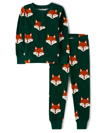 Pijama unisex de algodón Fox Henley Snug Fit para niños - Gymmies