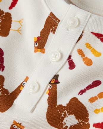 Pijama unisex de algodón con ajuste ceñido Henley Hand Turkey para niños - Gymmies