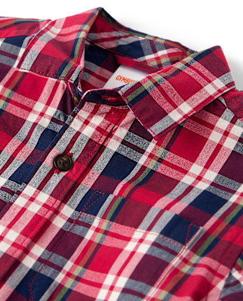 Boys Plaid Poplin Button Up Shirt - Classroom Cutie