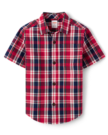 Short sleeve red button up shirt online