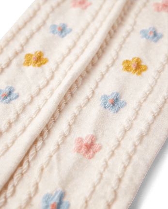 Girls Floral Cable Knit Tights - Country Charm