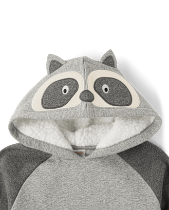 Boys Embroidered Raccoon Fleece Hoodie - Country Charm
