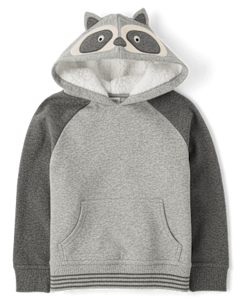 Boys Embroidered Raccoon Fleece Hoodie - Country Charm