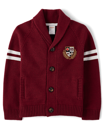 Boys Embroidered Varsity Cardigan Classroom Cutie Rubine