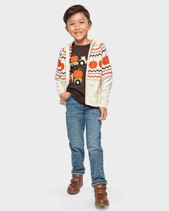 Cardigans en jacquard citrouille intarsia pour enfants - Aventures d'automne