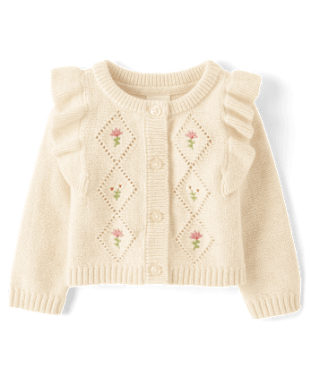 Girls Baby Embroidered Floral Cardigan Homegrown by Gymboree in H T Vanilla Size 9 12 M Cotton