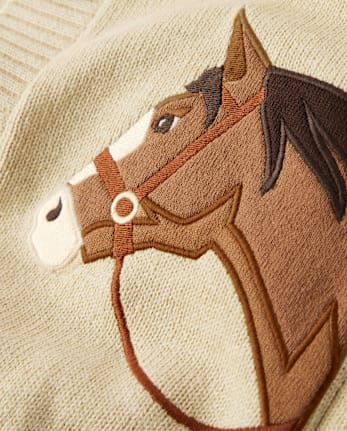 Cárdigan con cuello tipo chal y caballo bordado para niños - Country Charm
