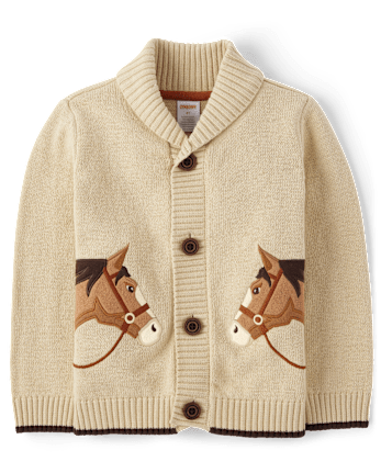 Cárdigan con cuello tipo chal y caballo bordado para niños - Country Charm