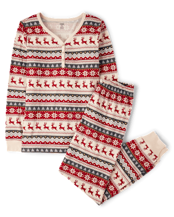 Womens Matching Family Reindeer Fairisle Cotton Henley Pajamas - Gymmies