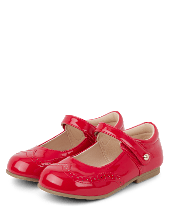 Girls Perforated Faux Patent Leather Ballet Flats - Classroom Cutie