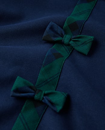 Girls Plaid Bow Ponte Dress - Royal Christmas