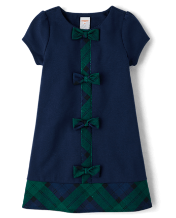 Girls Plaid Bow Ponte Dress - Royal Christmas