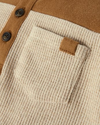Boys Colorblock Thermal Henley Top - Little Essentials