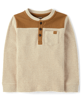 Boys Colorblock Thermal Henley Top - Little Essentials