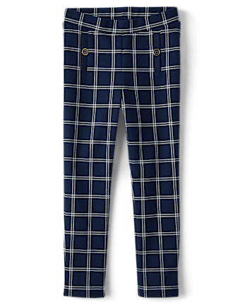 Girls Plaid Ponte Jeggings - Coastal Cutie