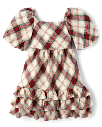 Girls Plaid Ruffle Dress - Holiday Express