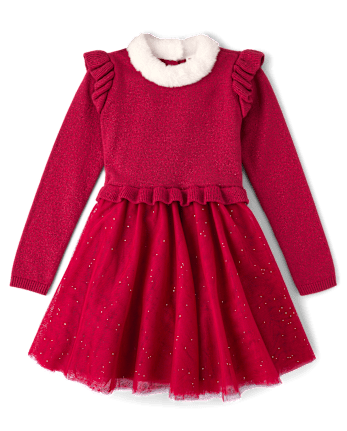 Girls Long Sleeve Glitter Sweater Dress Holiday Express RED Gymboree