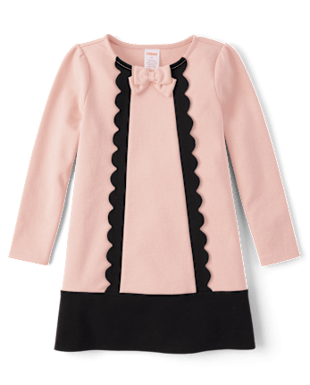 Girls Scalloped Ponte Shift Dress - Lil' Leopard