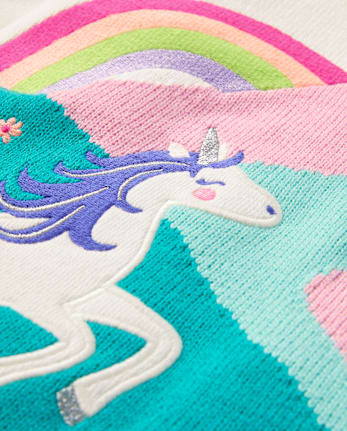 Girls Unicorn Sweater Dress Dino Friends White