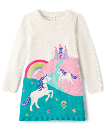 Girls Unicorn Sweater Dress - Dino Friends