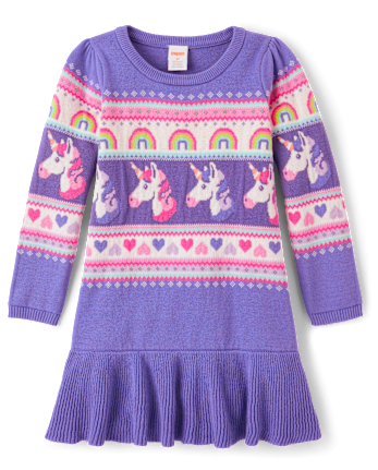 Robe chandail fille licorne jacquard à basque - Dino Friends