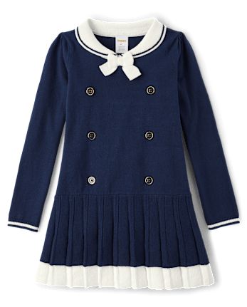 Girls Sailor Sweater Dress Coastal Cutie Blue
