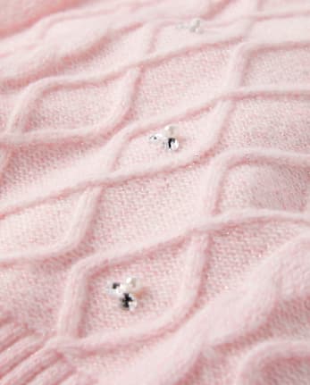 Girls Jeweled Cable Knit Sweater - Tiny Dancer