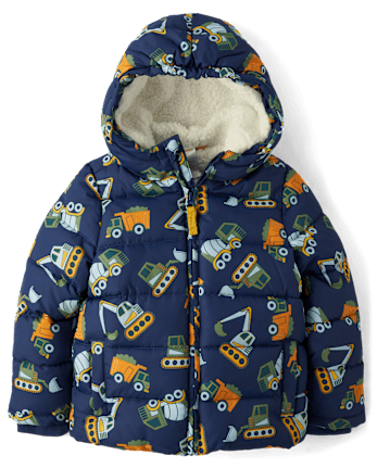 Boys Truck Puffer Jacket - Dino Friends