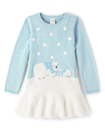 Girls Polar Bear Peplum Sweater Dress - Little Snowflake
