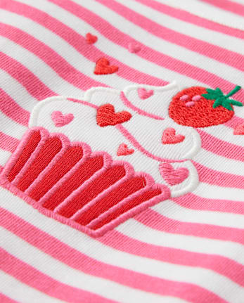Robe ajustée et évasée à rayures et fraises pour fille - Mini Valentine