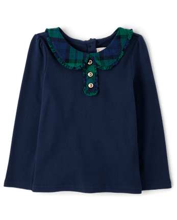 Girls Plaid Collar Top - Holiday Express