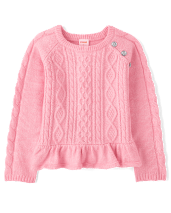 Girls Cable Knit Peplum Sweater Little Snowflake Pink