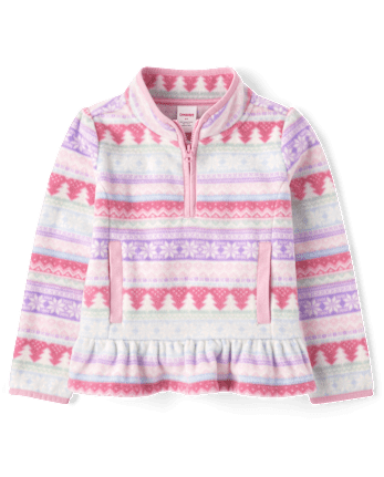 Girls Snowflake Fairisle Microfleece Half Zip Pullover - Little Essentials