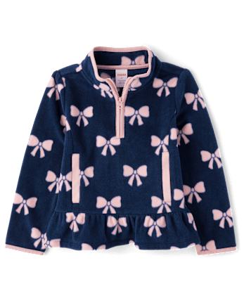 Girls Bow Microfleece Half Zip Pullover - Little Essentials